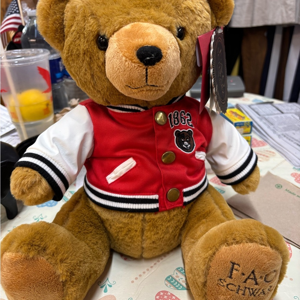 FAO Schwarz Brown Teddy Bear with Red Jacket